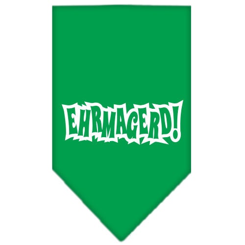 A colorful pet bandana featuring the phrase 'Ehrmagerd!' screen printed in a fun font, designed for dogs of all sizes.